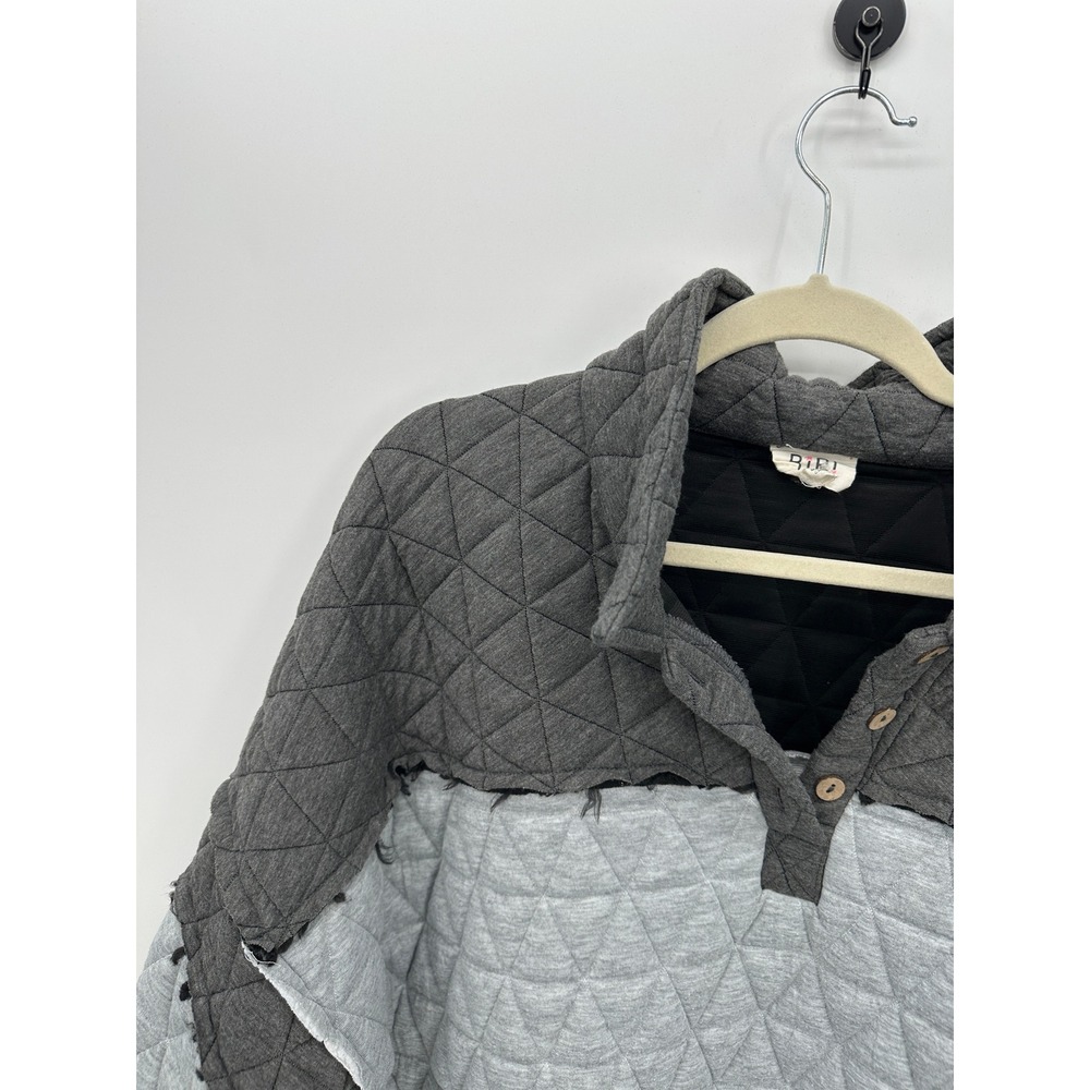 BiBi Womens Gray Quilted Pullover Sweatshirt Sz XL Cozy Chunky Colorblock Lounge - Picture 5 of 8